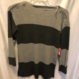 Vince Camuto Button-Shoulder Colorblocked Sweater in Med Heather Grey Size XS